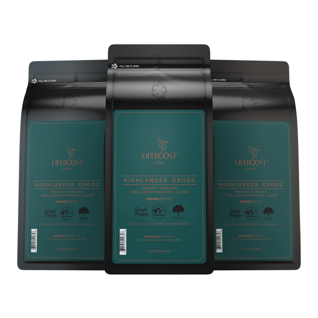 3x Single Origin Specialty, Highlander Grogg Coffee 12 oz Bag - Bundle - Lifeboost Coffee