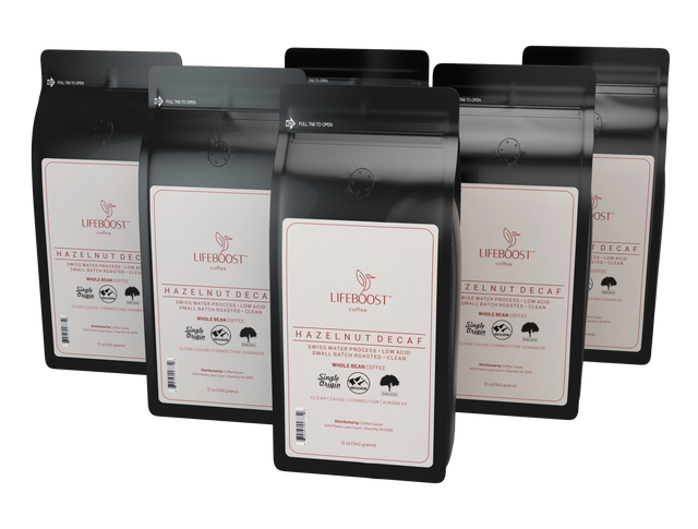 6x Hazelnut Decaf Coffee 12 oz Bag - Lifeboost Coffee