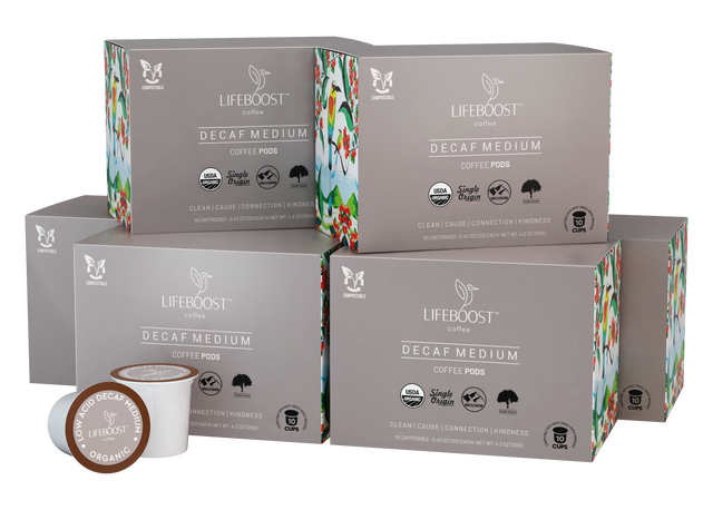 6x Medium Roast Decaf Coffee Pods - Lifeboost Coffee