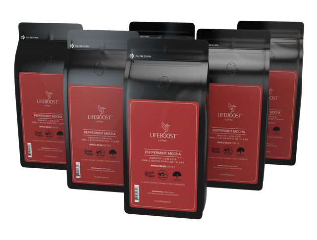6x Single Origin Specialty, Peppermint Mocha Coffee 12 oz Bag - Bundle - Lifeboost Coffee