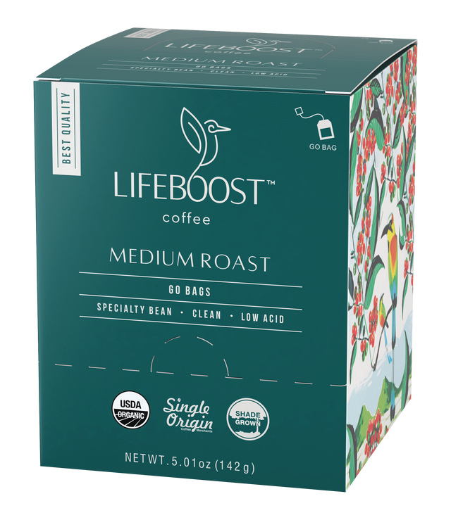 1x Medium Roast Lifeboost Go Bags -10 bags - Lifeboost Coffee